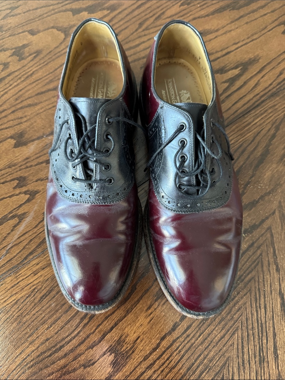 Johnston & Murphy Burgundy and Black Two-Tone Wingtip Oxfords